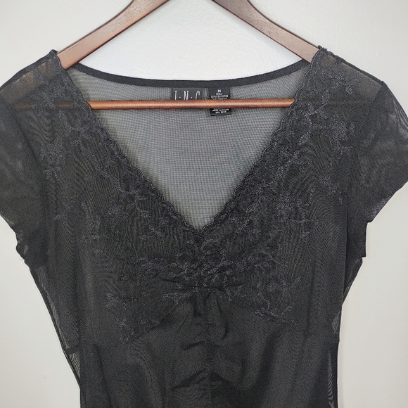 INC Y2K Sheer Mesh Lace Top Womens Medium Black Whimsigoth Witchy Embroidered - Picture 3 of 9